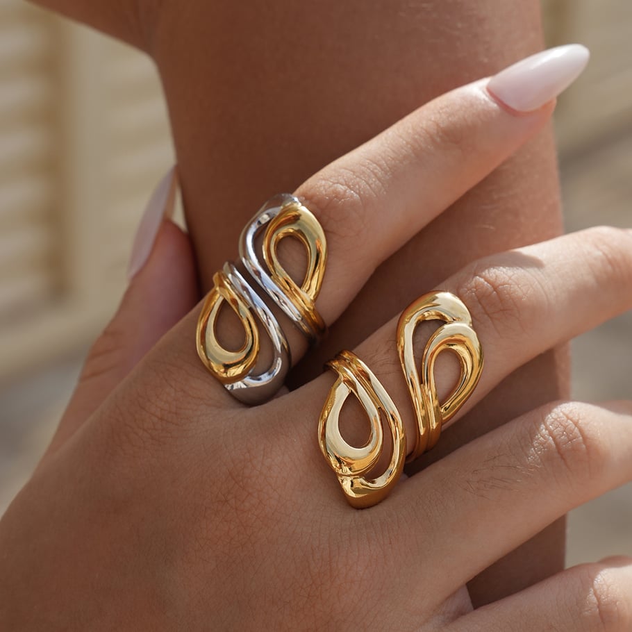 1 Piece Simple Hollowed-out Stainless Steel Gold Color Statement Rings h5Picture4
