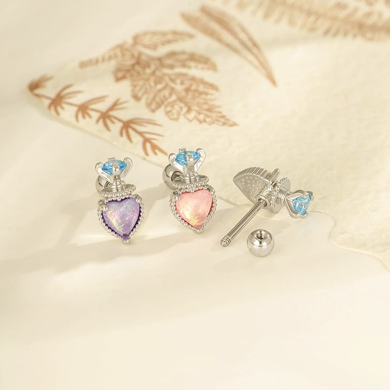 1 stuk hart koperen zirkoon piercing oorbel Afbeelding3