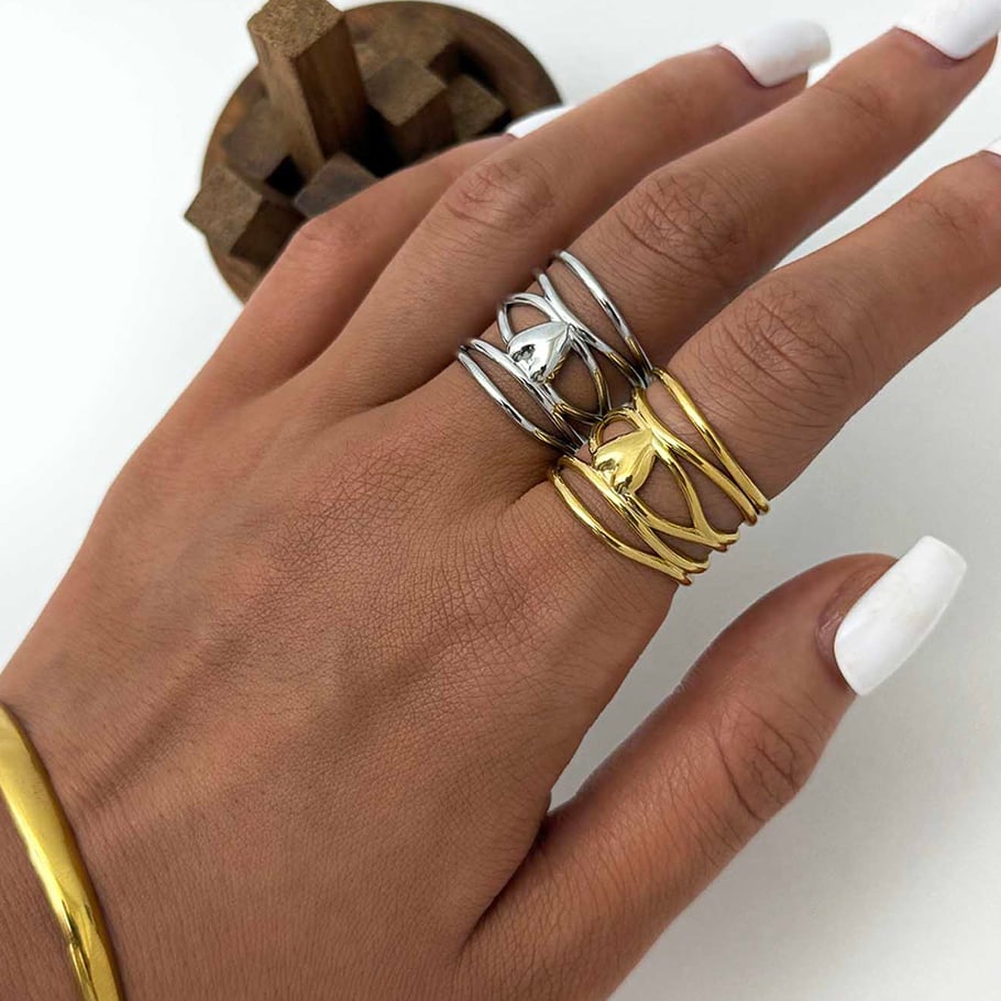 1 Piece Simple  Retro Irregular Shape Heart Stainless Steel  Women's Statement Rings Picture8
