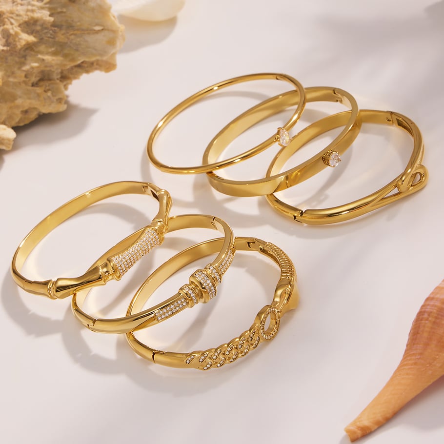 1 Piece Designable Irregular Shape Twist Stainless Steel Gold Color Zircon Women's Bangles Picture3