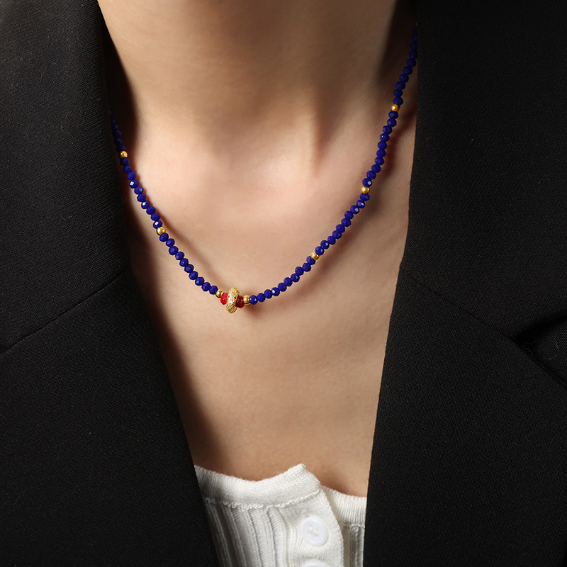 1 pezzo di perline di pietra naturale squisite in acciaio inossidabile color oro, collane di perline da donna Immagine5