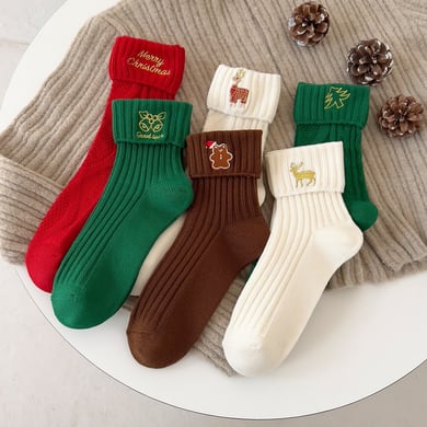 Lot de 3 paires de chaussettes mi-mollet en coton pour femme, coffret cadeau de Noël h5 Image3