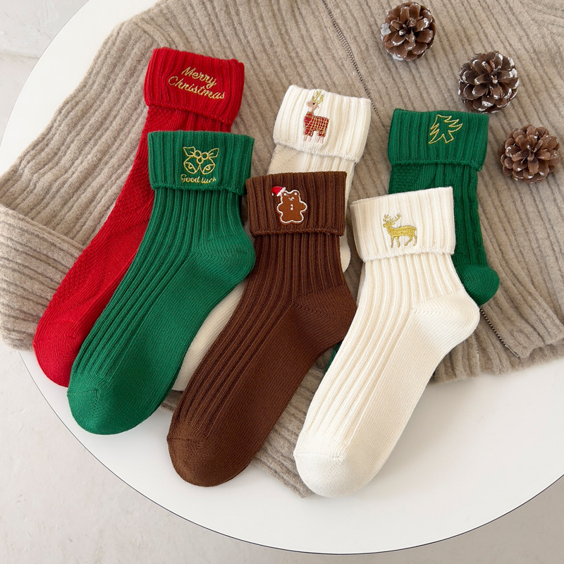 Lot de 3 paires de chaussettes mi-mollet en coton pour femme, coffret cadeau de Noël Image3