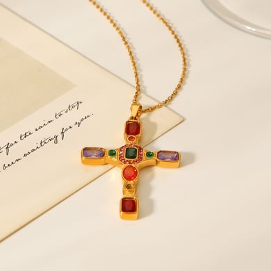 1 Piece Daily Cross Stainless Steel   Gold Color Women's Pendant Necklaces h5 