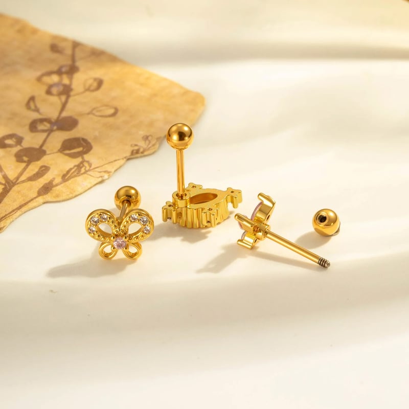 1 stuk hart strik knoop vlinder koper goud kleur zirkoon piercing oorbel Afbeelding3