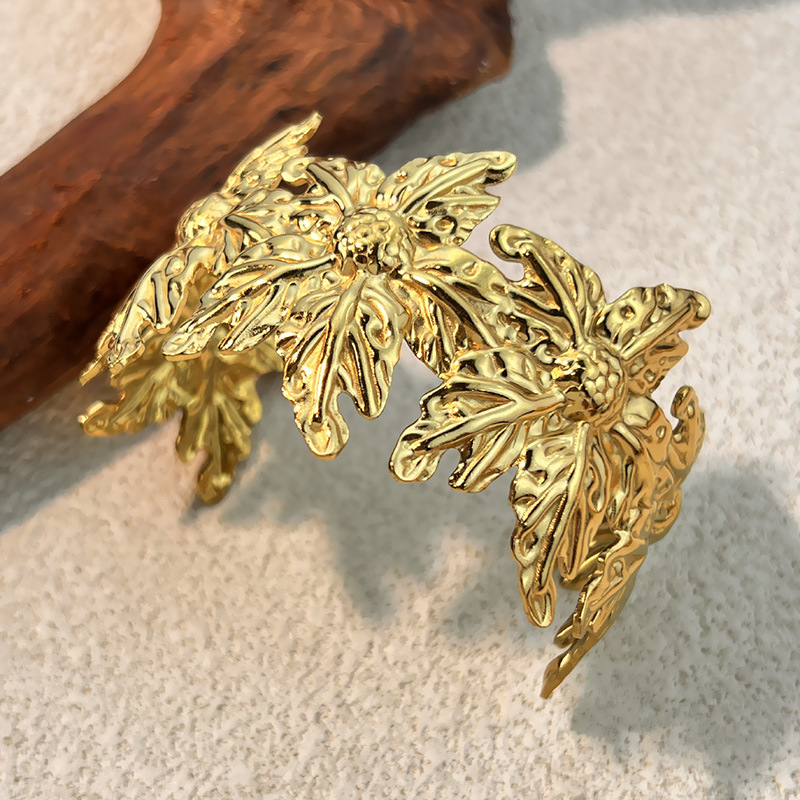 1 Piece Flower Stainless Steel Gold Color Cuff Bracelet Picture2