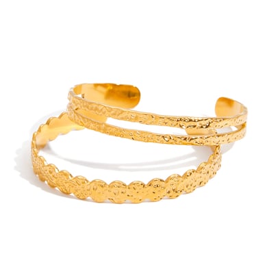 1 Piece Circle Hammered Texture Stainless Steel Gold Color Women's Cuff Bracelets h5 Picture9