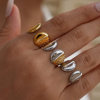 1 Stück Simple Series Tägliche unregelmäßige Form Edelstahl Gold Farbe Statement Ringe h5 Bild2