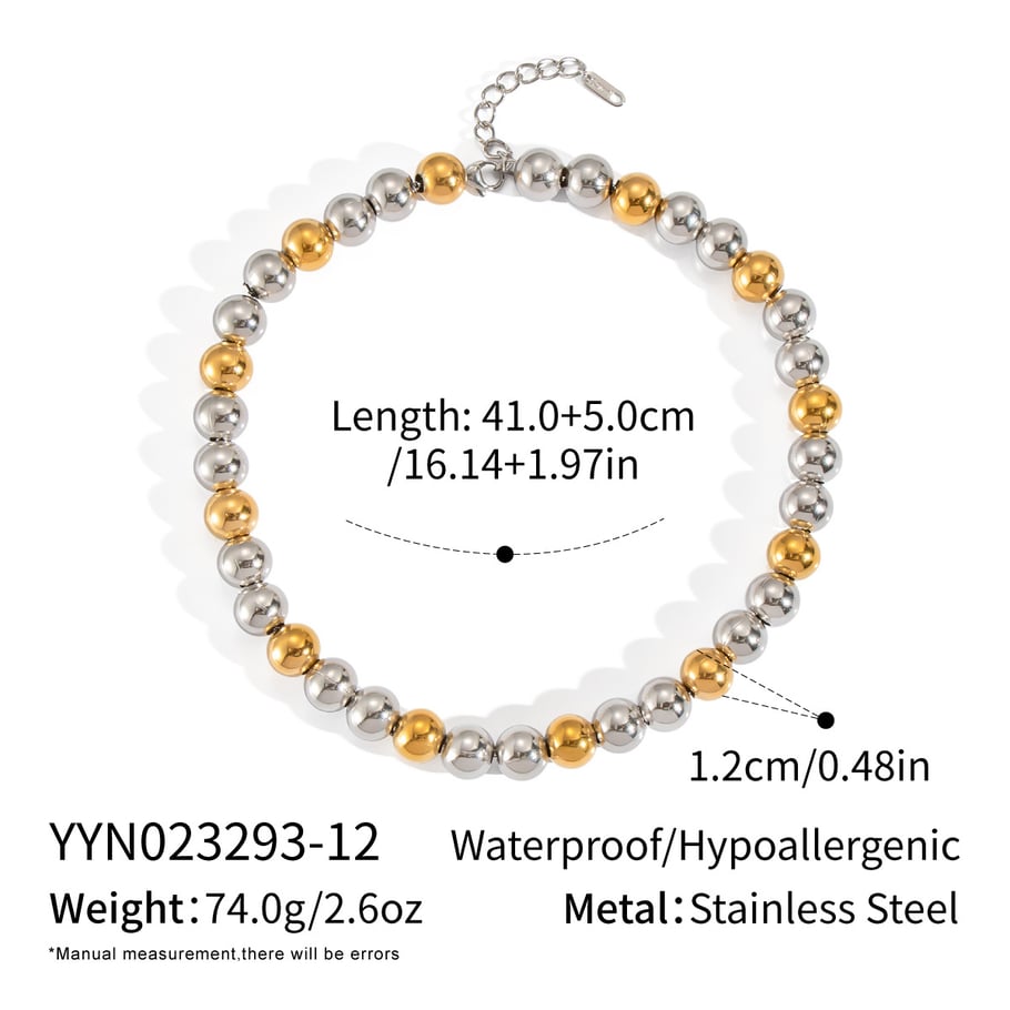 Collier de perles de couleur mixte en acier inoxydable doré, 1 pièce 