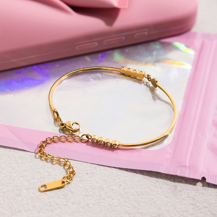 Braccialetti a catena da donna in acciaio inossidabile color oro con cuore della serie Simple da 1 pezzo Immagine5