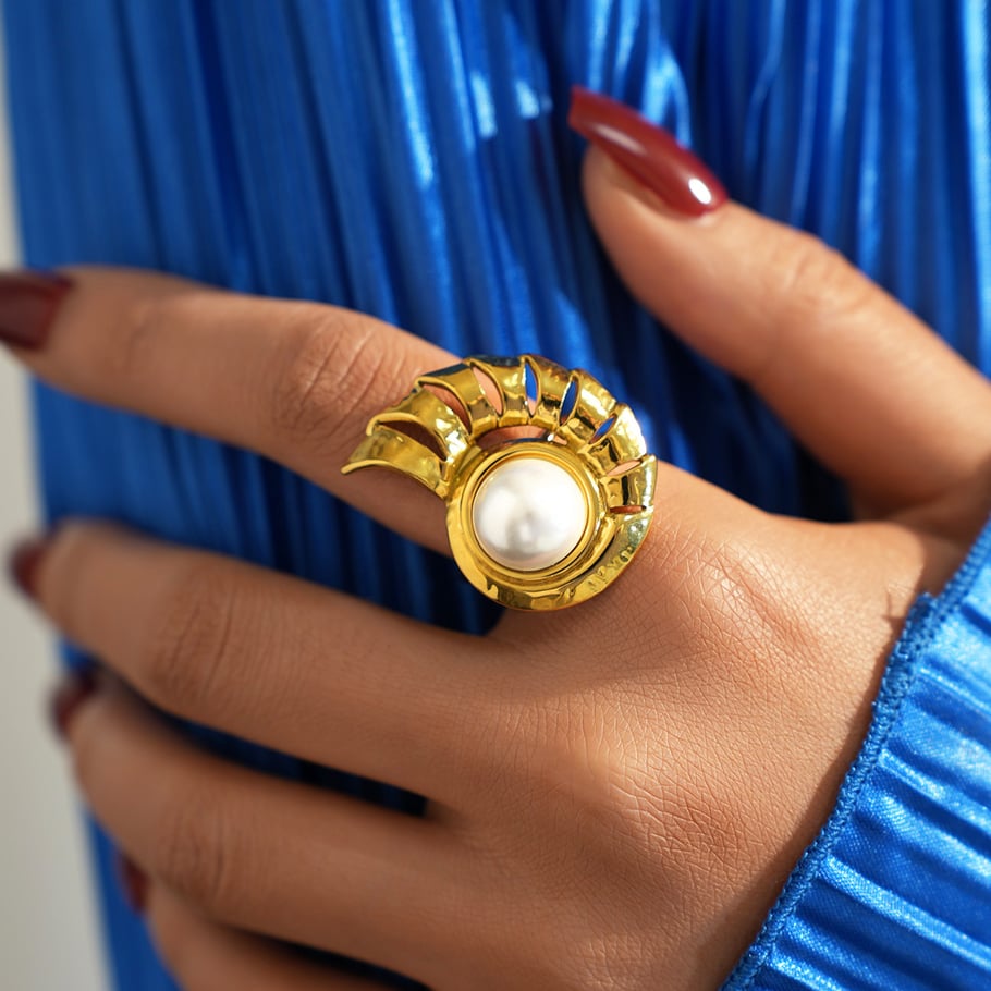 Bague simple en acier inoxydable avec motif tortue naturelle, 1 pièce Image3