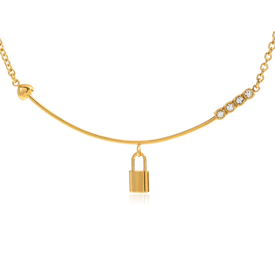 1 pezzo di collana con ciondolo da donna in acciaio inossidabile color oro con lucchetto classico 