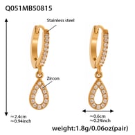 Q051-Golden teardrop zircon full diamond earrings Picture11