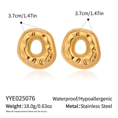 1 Pair Round Hammer Pattern Stainless Steel Stud Earrings h5 