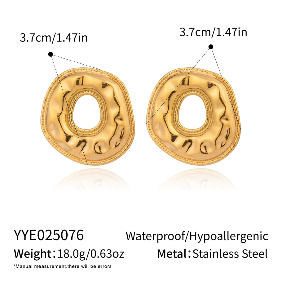 1 Pair Round Hammer Pattern Stainless Steel Stud Earrings 
