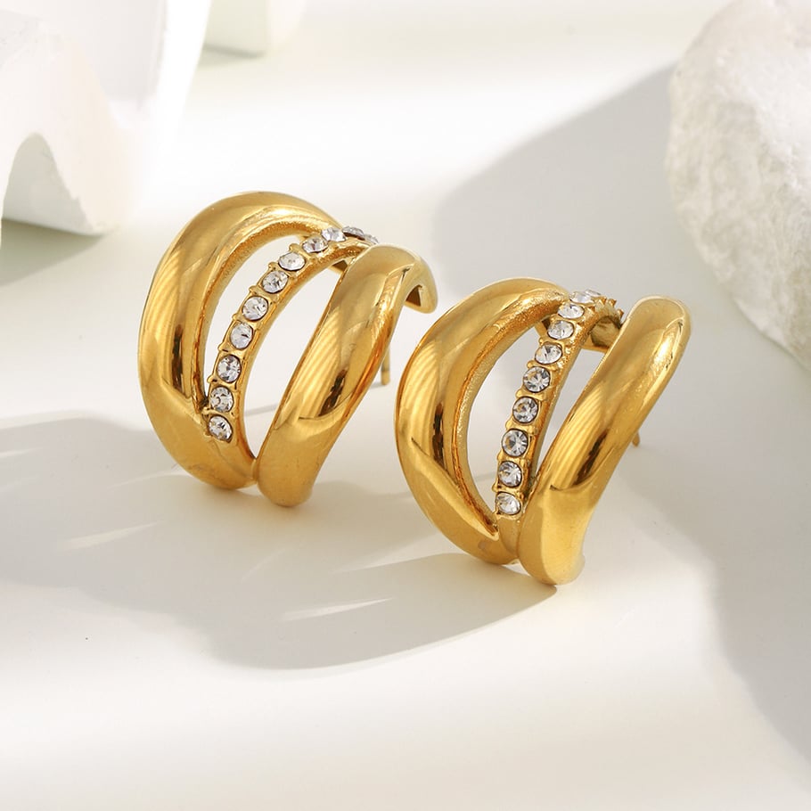 1 Pair Classic Irregular Shape Stainless Steel Gold Color Women's Stud Earrings Picture6