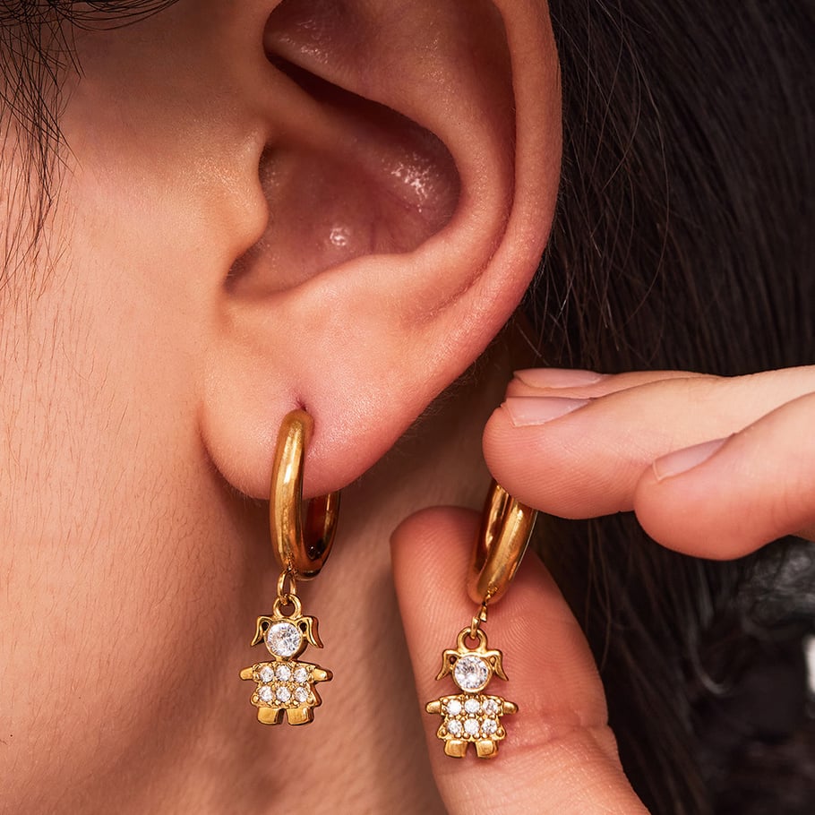 1 Pair Cute Monkey Stainless Steel Gold Color Zircon Women's Drop Earrings Picture7