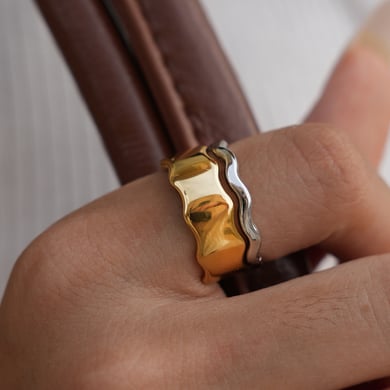 1 Piece Wide  Brimmed Wavy  Pattern Gold Stainless Steel Women's  Statement Rings h5 Picture4