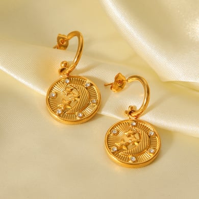 1 Pair Daily Cross Stainless Steel   Gold Color  Zircon Women's Drop Earrings h5 Picture7