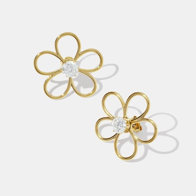 1 Pair Simple Sweet Flower Stainless Steel  Gold Color  Zircon Women's Stud Earrings h5 Picture2