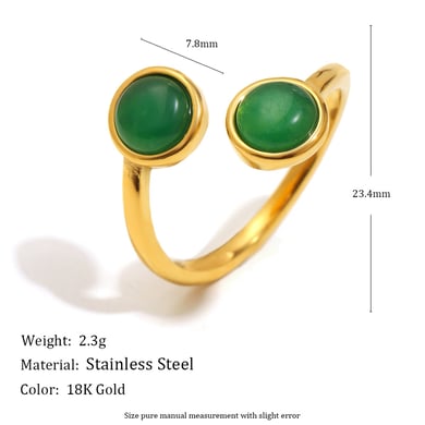 Anillo clásico de acero inoxidable con forma de círculo y piedra natural color dorado para mujer. h5 Imagen2