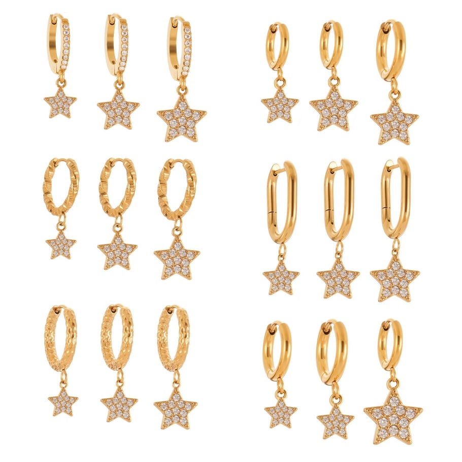 1 Pair Luxurious Star Shape Stainless Steel Gold Color Zircon Women's Drop Earrings Picture6