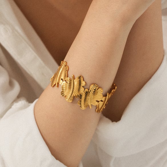 1 Piece Simple Series Daily Leaf Stainless Steel  Gold Color  Women's Bangles 2