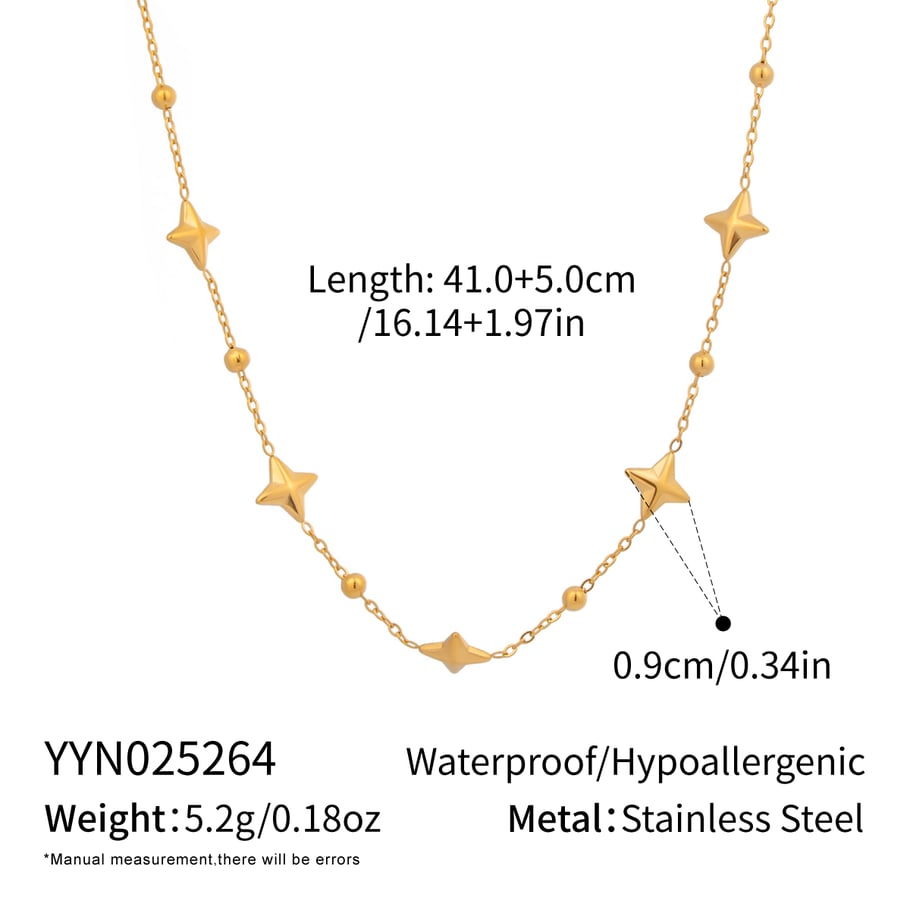 1 Piece Stars Stainless Steel Gold Color Chain Necklace 