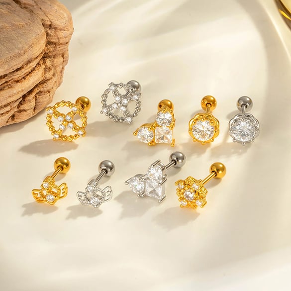 1 stuk hart ster koper goud kleur zirkoon piercing oorbel 2