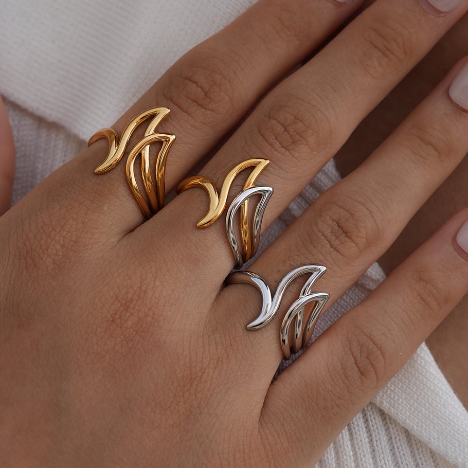 1 Stück Tägliche unregelmäßige Form Edelstahl Gold Farbe Damen Statement Ringe Bild4