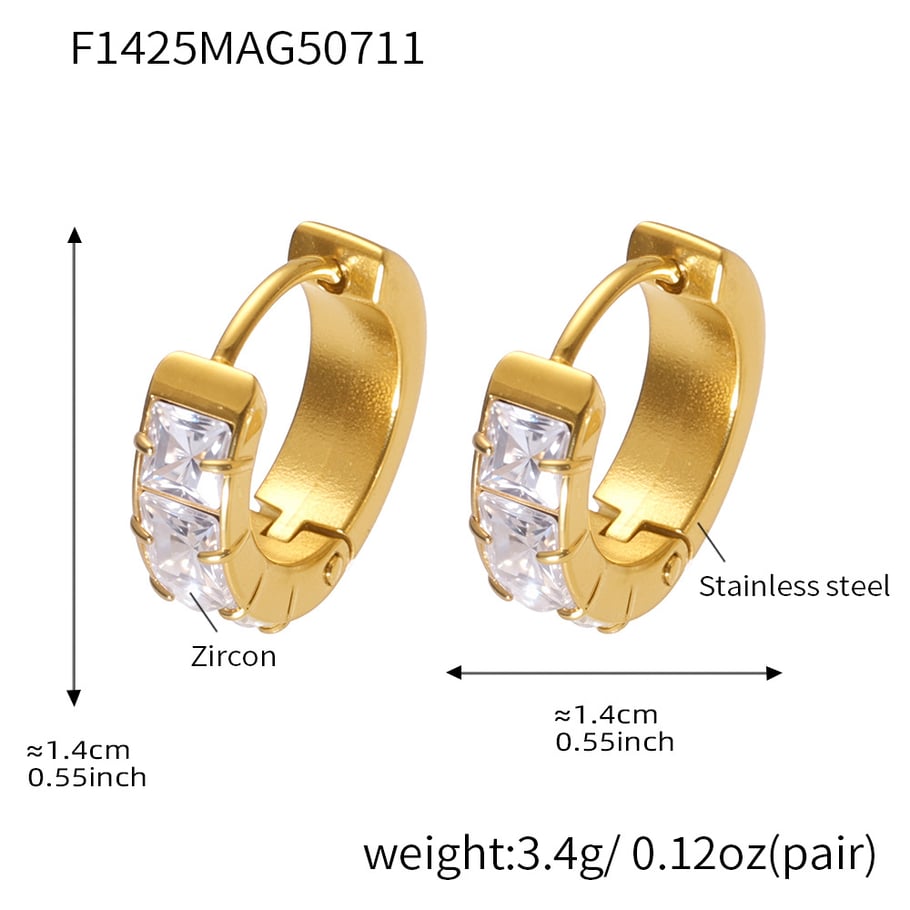 1 Pair Shinning Stainless Steel Gold Color Women's Hoop Earrings Picture2