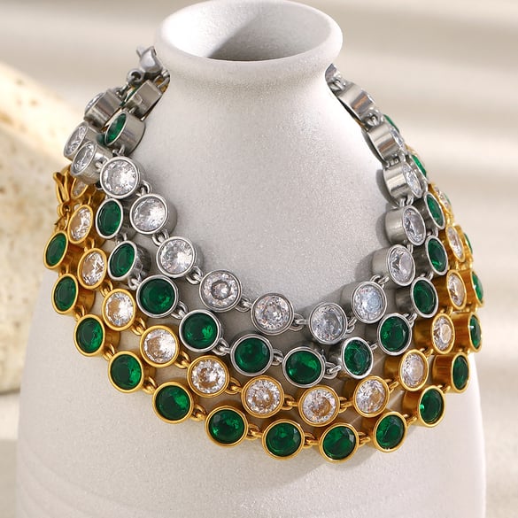 Bracelet chaîne classique luxueux en acier inoxydable et zircon pour femme, 1 pièce