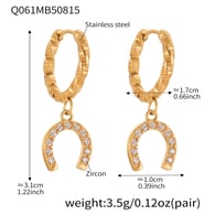 Q061-Golden Horseshoe Buckle Zircon Earrings Picture6
