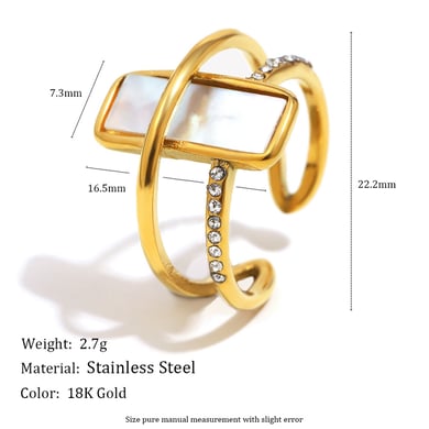 1 Piece Elegant Rectangular Stainless Steel Gold Color Shell Statement Rings h5 Picture2
