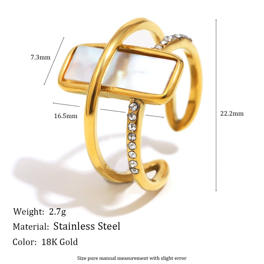 1 Piece Elegant Rectangular Stainless Steel Gold Color Shell Statement Rings Picture2