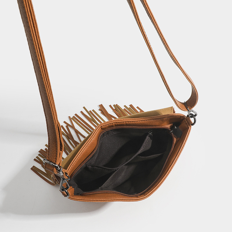 Sac à bandoulière vintage en PU pour femme, 1 pièce, avec pompon Image5