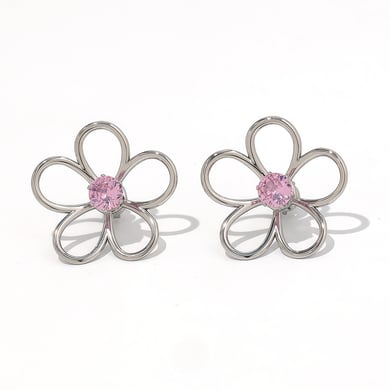 1 Pair Simple  Natural Flower Stainless Steel   Women's Stud Earrings h5 