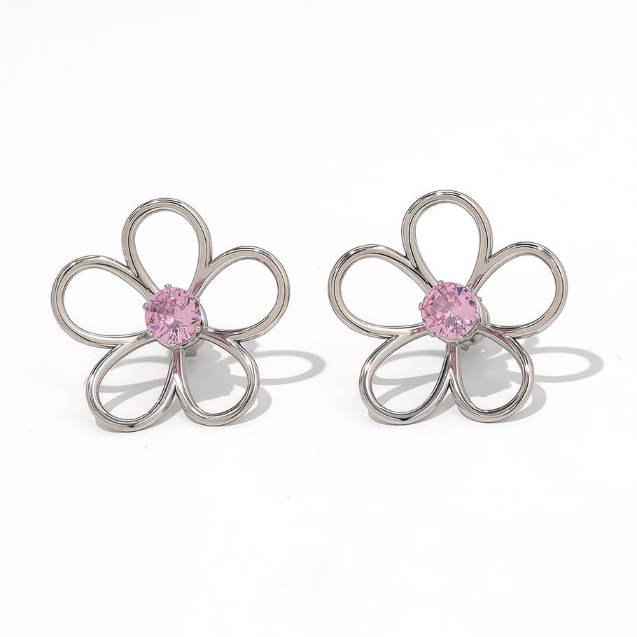 1 Pair Simple  Natural Flower Stainless Steel   Women's Stud Earrings 