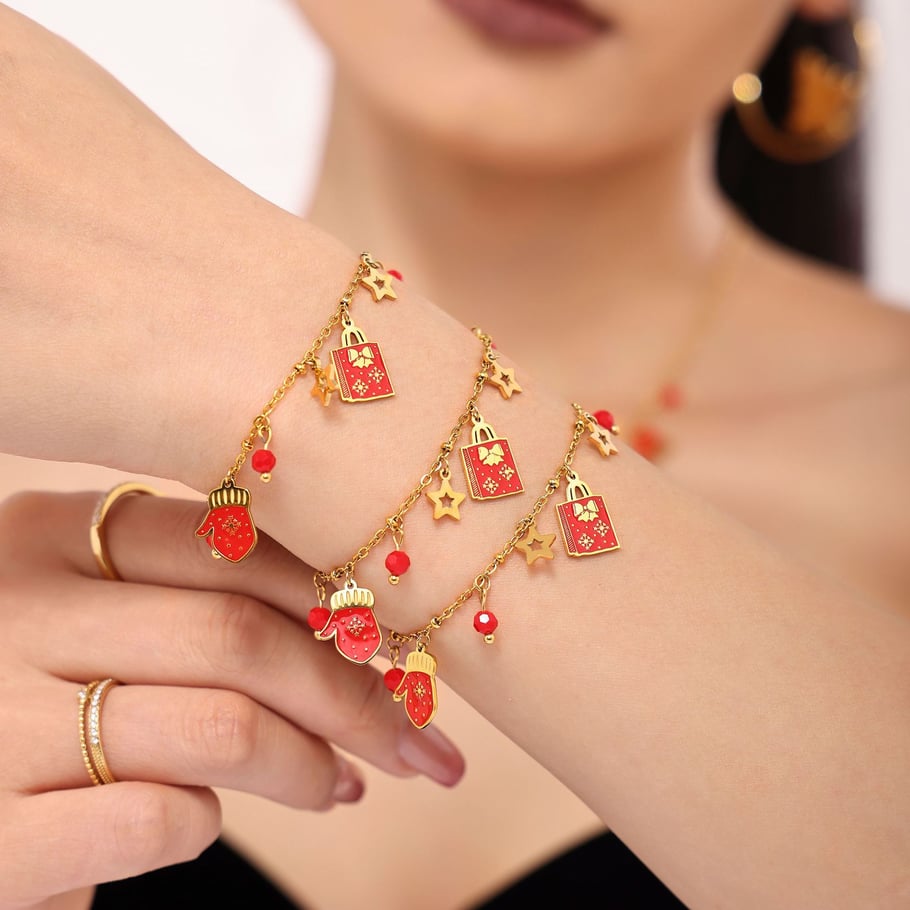 Lussuosi set di gioielli da donna in acciaio inossidabile color oro, regalo di Natale Immagine5