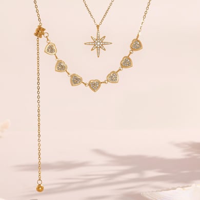 1 Piece Exquisite Series Elegant Star Stainless Steel Gold Color Zircon Women's Pendant Necklaces h5 Picture6