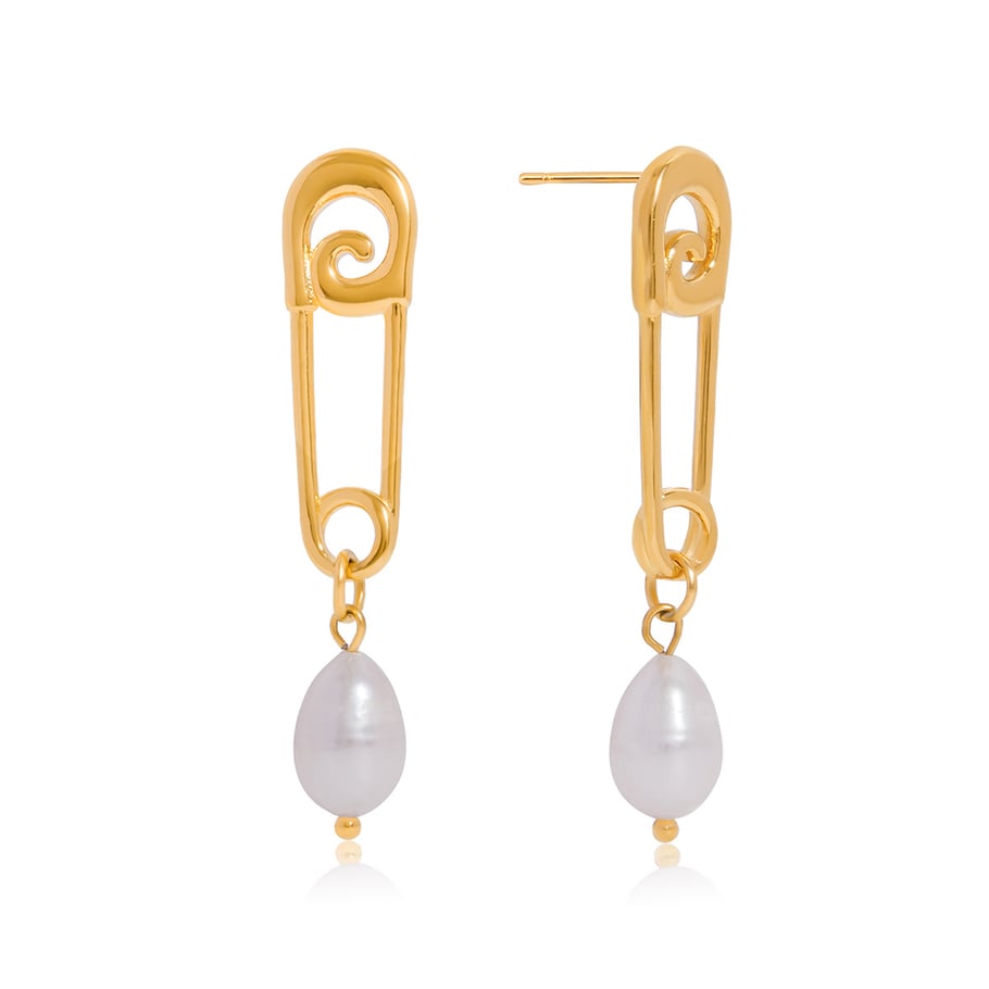 1 par de pendientes colgantes clásicos de acero inoxidable dorados con clip para papel para mujer 