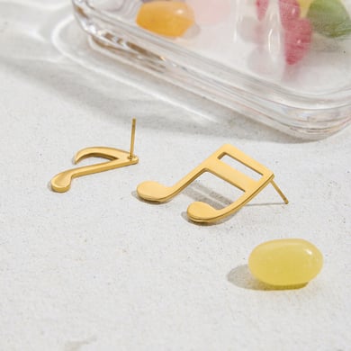 1 paio di orecchini a bottone asimmetrici in acciaio inossidabile color oro da donna h5 Immagine7