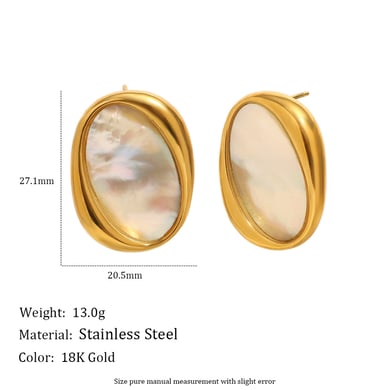 Anillos llamativos de concha de color dorado, de acero inoxidable ovalado retro, de 1 pieza h5 Imagen2