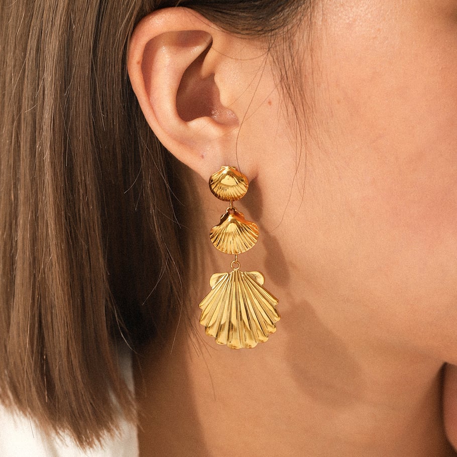1 Pair Simple Series Daily Shell Stainless Steel  Gold Color  Women's Drop Earrings Picture4