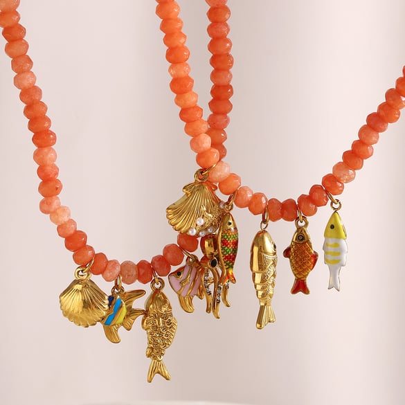 Collier de perles pour femme, 1 pièce, luxueux, en pierres naturelles, couleur or, motif poisson