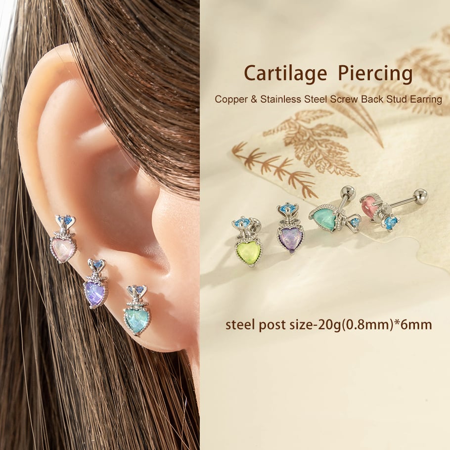 1 stuk hart koperen zirkoon piercing oorbel Afbeelding4