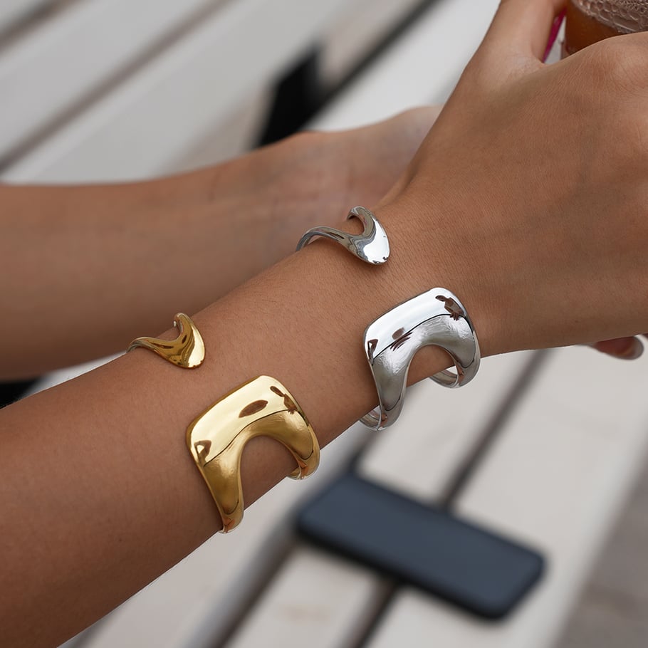 1 Piece Simple Irregular Shape Stainless Steel Gold Color Women's Bangles h5Picture6