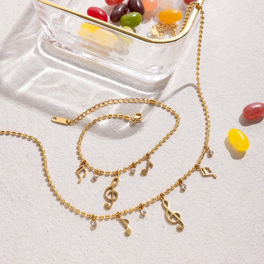 Designable Note Stainless Steel Gold Color Women's Jewelry Sets Picture7