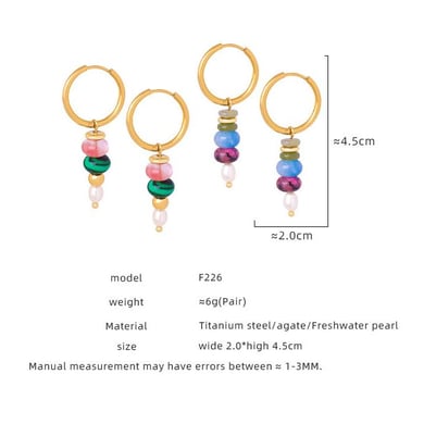 1 Paar elegante Perlen Edelstahl Naturstein Damen Tropfen Ohrringe h5 Bild6
