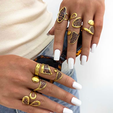 1 Piece Retro Irregular Shape Leopard Print Stainless Steel Women's Statement Rings h5 Picture6